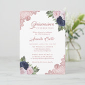 Invitation Rose Gold Navy Blue Quinceañera 15e anniversaire (Debout devant)