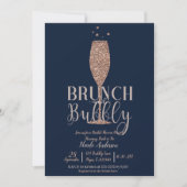 Invitation Rose Gold Navy Champagne Bubbly Petit-déjeuner Mar (Devant)