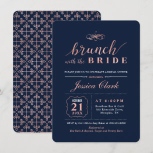 Invitation Rose Gold & Navy   Élégant Brunch de Mariage de Ma
