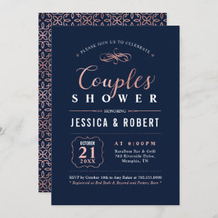 Invitation Rose Gold & Navy Élégant Wedding shower Couples