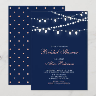 Invitation Rose Gold & Navy   Élégante Moderne Fête de Mariag