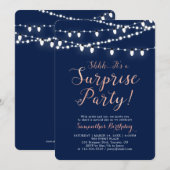 Invitation Rose Gold & Navy | Fête d'anniversaire moderne sur (Devant / Derrière)