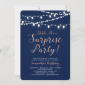 Invitation Rose Gold & Navy | Fête d'anniversaire surprise mo (Devant)