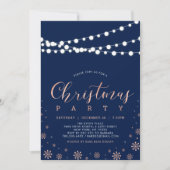 Invitation Rose Gold & Navy | Fête de Noël chic moderne (Devant)