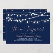Invitation Rose Gold & Navy | Parti de retraite surprise (Devant / Derrière)