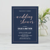 Invitation Rose Gold & Navy | Simple Moderne Réception de Mar (Debout devant)