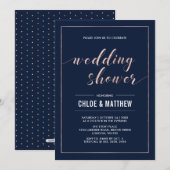 Invitation Rose Gold & Navy | Simple Moderne Réception de Mar (Devant / Derrière)
