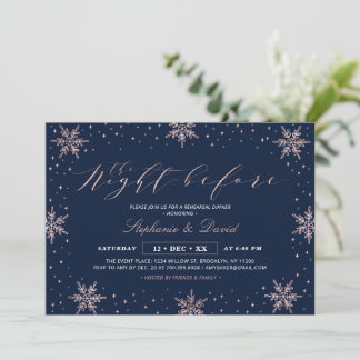 Invitation Rose Gold Navy Soirée de Répétition de Mariage d'H