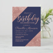 Invitation Rose Gold Navy Sparkling Parties scintillant Sequi (Debout devant)