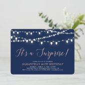 Invitation Rose Gold & Navy | Surprise 40e fête d'anniversair (Debout devant)