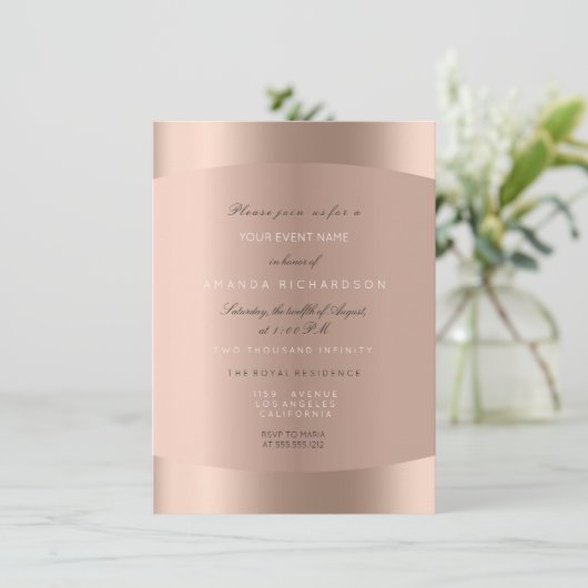 Invitation Rose Gold Noir Blanc Minimal Glitter Ombre (Debout devant)
