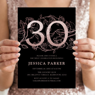 Invitation Rose Gold Noir Élégant 30e Anniversaire