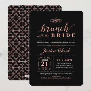 Invitation Rose Gold & Noir   Élégant Mariage Brunch de Marié