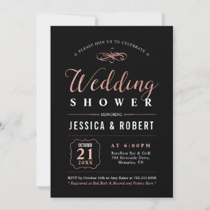 Invitation Rose Gold & Noir   Élégant Mariage Couple Shower