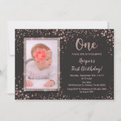Invitation Rose Gold Noir Premier Anniversaire Photo (Devant)