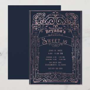 Invitation Rose Gold Noir Vintage Déco Victorien Douze Ans