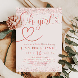 Invitation Rose Gold Oh Girl Blush Confetti Script