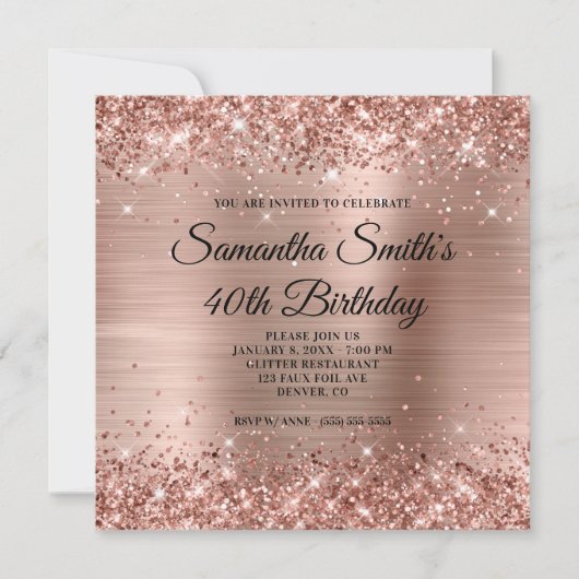 Invitation Rose Gold Pailleté 40e Anniversaire (Devant)