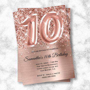 Invitation Rose Gold Pailleté Anniversaire 10 Ans Glamour