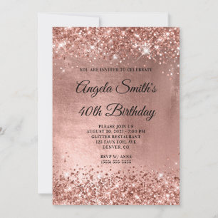Invitation Rose Gold Pailleté Anniversaire 40 Ans Brillants