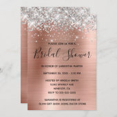 Invitation Rose Gold Pailleté Argent Fête de Mariage (Devant / Derrière)