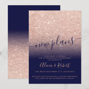 Invitation Rose gold pailleté bleu marine reporté nouveaux pl