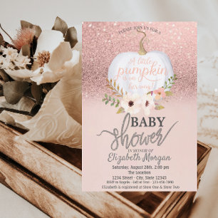 Invitation Rose Gold Pailleté Bokeh, Baby Shower Citrouille