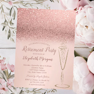 Invitation Rose Gold Pailleté Bokeh Élégant Verre de Retraite