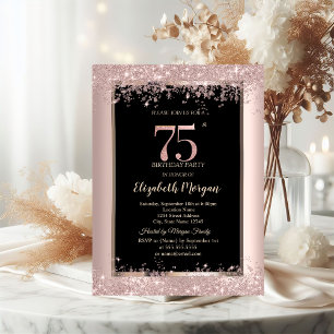 Invitation Rose Gold Pailleté Chic Anniversaire 75 Ans 