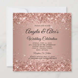 Invitation Rose Gold Pailleté Dégradé Élégant Mariage
