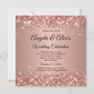 Invitation Rose Gold Pailleté Dégradé Élégant Mariage