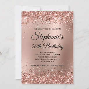 Invitation Rose Gold Pailleté Dégradé Monogramme 50e Annivers