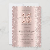 Invitation Rose Gold Pailleté Diamants Douce 16 (Devant)