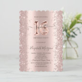 Invitation Rose Gold Pailleté Diamants Douce 16 (Debout devant)