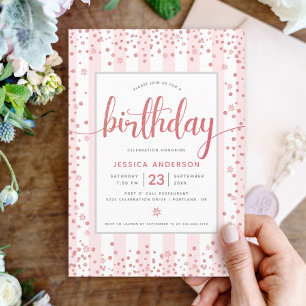 Invitation Rose gold pailleté écriture chic rose pastel pour