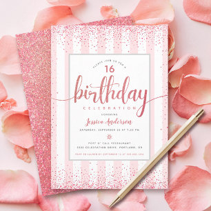 Invitation Rose gold pailleté écriture personnalisée année ro
