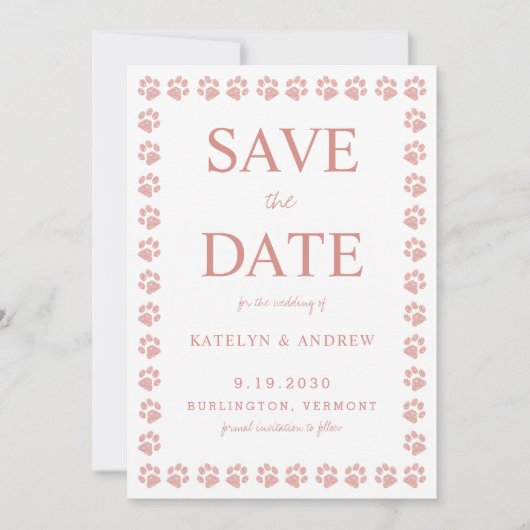 Invitation Rose Gold Pailleté Empreinte de Patte Mariage Épar (Devant)