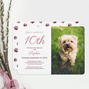 Invitation Rose Gold Pailleté Empreintes de Patte Photo d'ann