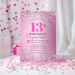 Invitation Rose Gold Pailleté et Rose Clair pour 13ème Annive