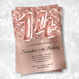 Invitation Rose Gold Pailleté Étincelant 14e Anniversaire