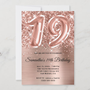 Invitation Rose Gold Pailleté Étincelant 19e Anniversaire