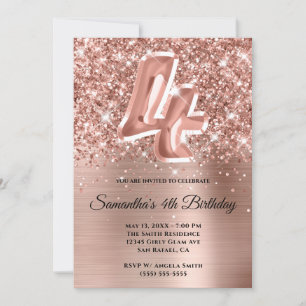 Invitation Rose Gold Pailleté Étincelant 4ème Anniversaire Gl