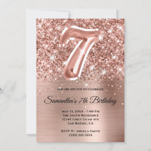 Invitation Rose Gold Pailleté Étincelant 7e Anniversaire Glam