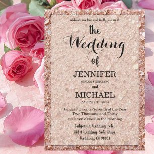 Invitation Rose Gold Pailleté Mariage Moderne Luxueux Code