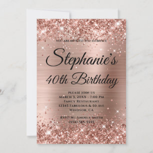 Invitation Rose Gold Pailleté Monogramme Fantaisie 40e Annive