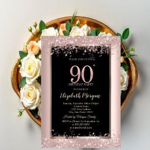 Invitation Rose Gold Pailleté Paillettes 90e Anniversaire 