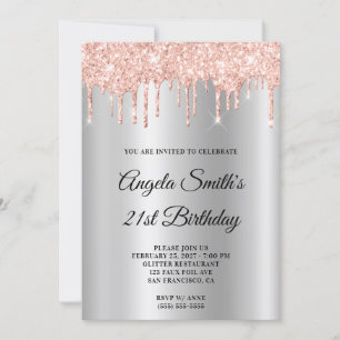 Invitation Rose Gold Pailleté Strass Dégoulinant Ombré Argent