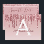 Invitation Rose Gold Pailleté Sweet 16 Enregistrez la Date<br><div class="desc">Rose Gold Étincelle et Pailleté Goutte à Goutte Monogramme Nom et Initiale Enregistrez la Date Invitation de Fête d'Anniversaire Sweet Sixteen. Cette invitation est parfaite pour la Fête d'Anniversaire Sweet 16 Rose Gold Étincelle Pailleté cherchant à célébrer en Rose Gold Rose.</div>