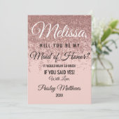 Invitation Rose Gold Paillette Blush Rose Fille d'Honneur (Debout devant)