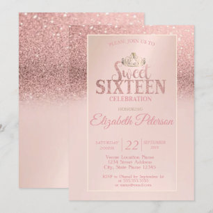 Invitation Rose Gold Paillettes Bokeh Ombré, Diadème Fête Dou